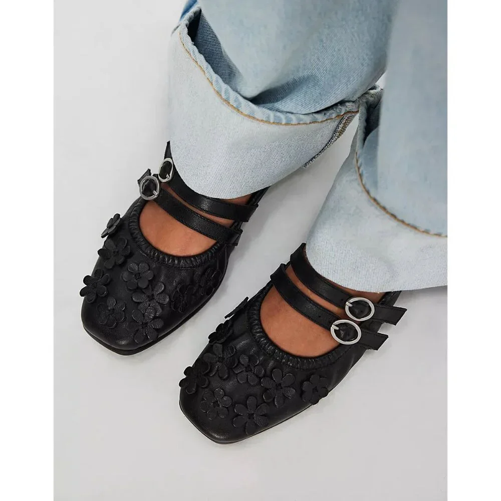 Free People Black Floral Flats - Picture 1 of 12